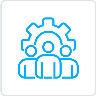 Teamwork icon with gear and people.